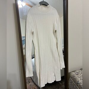 Abercrombie & Fitch Ivory Long Sleeve Sweater Dress with Slit